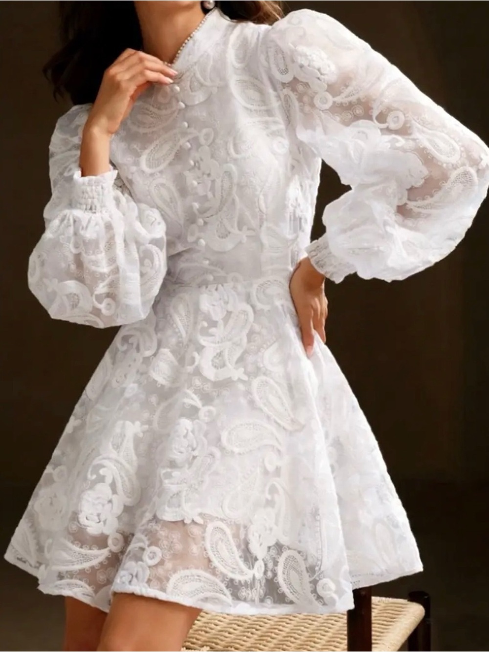 Elegant White Lace Fit-and-Flare Dress